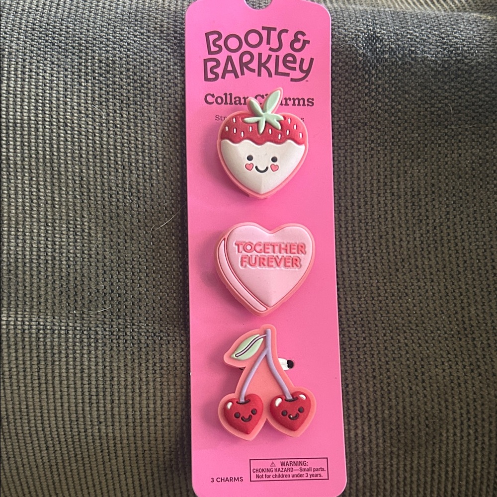 Boots & Barkley Pink Strawberry, Heart & Cherry Collar Charms - 3 Pack